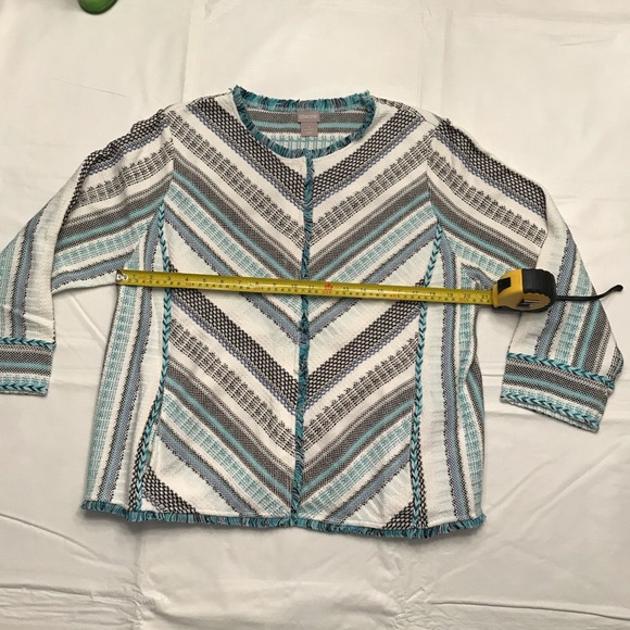 Chico’s Jacket-Weight Cardigan XL Fringe-Trim Size 3 Snap-Front 3/4 Sleeves - Picture 7 of 9